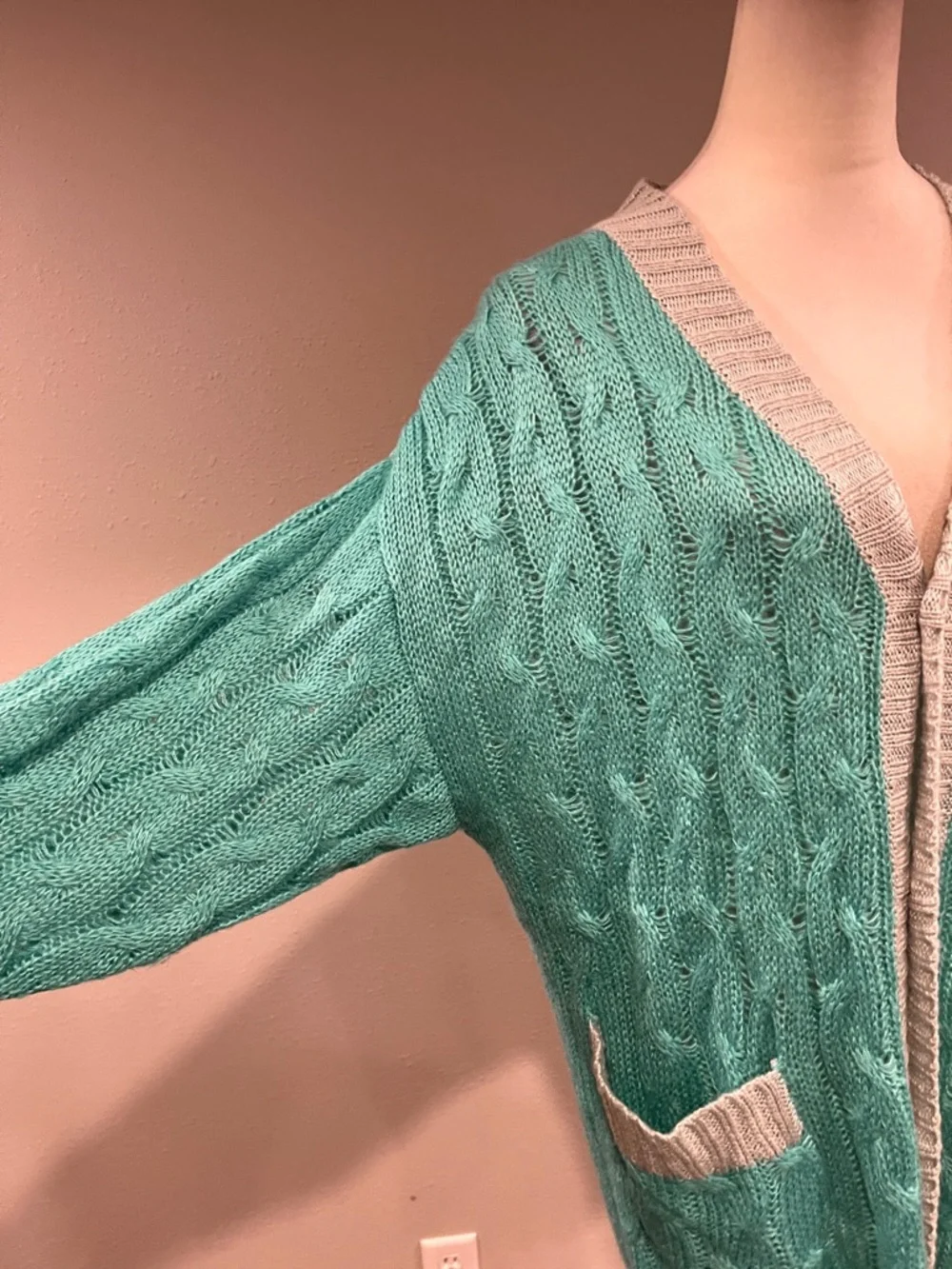LuLaRoe oversized Teal Cable-Knit Cardigan with Gray Trim size‎ medium